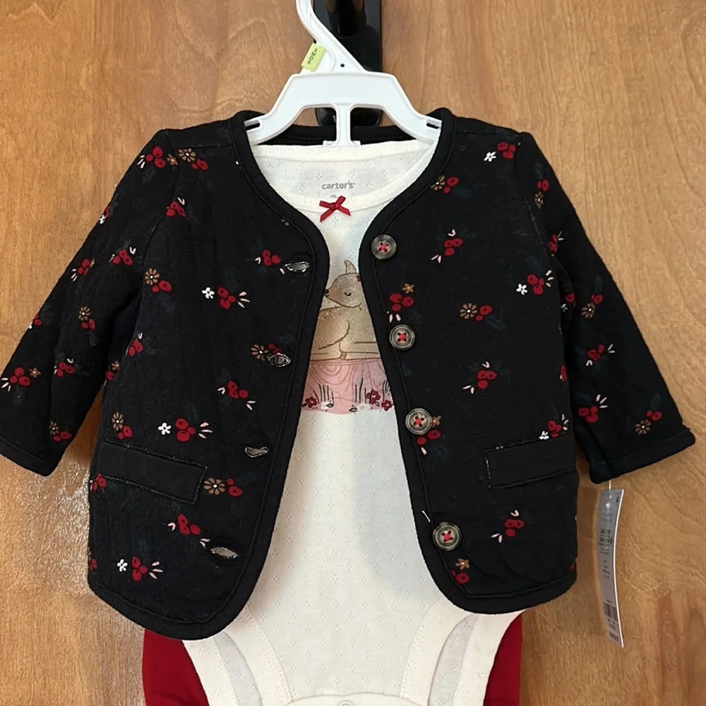 3 pieces baby girl deer padded jacket set